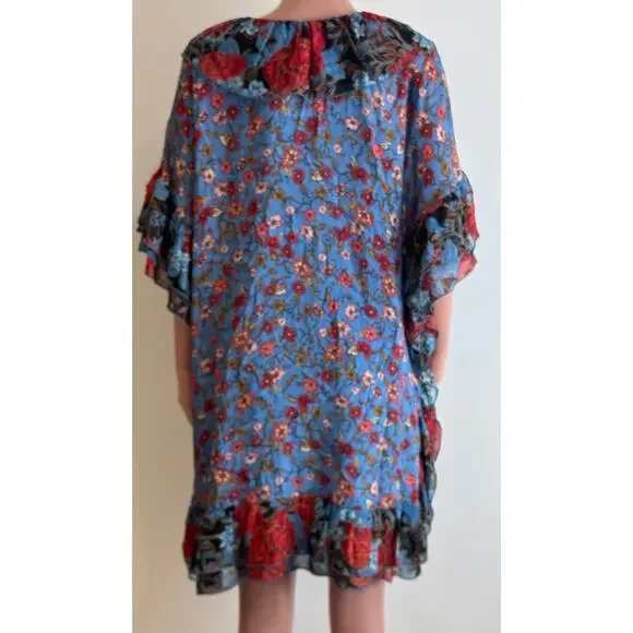 See By Chloe Floral Print Silk Caftan Dress Sz 38 6 Blue Dream Cottagecore Boho - Picture 6 of 16